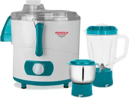 Maharaja Whiteline Mark Deo Juicer Mixer Grinder with 2 Jars 450W JX1 164 White Turquoise